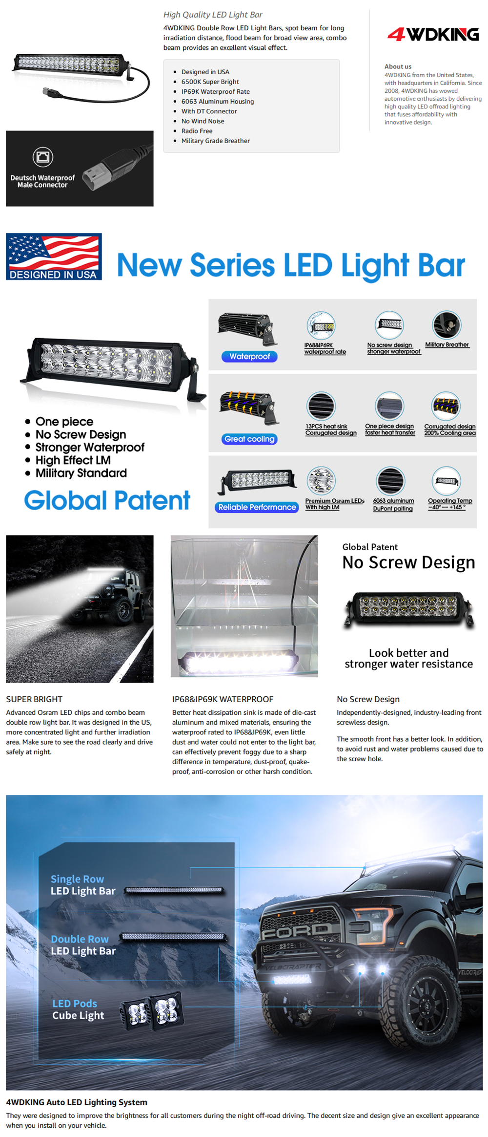 4wdking led light bar